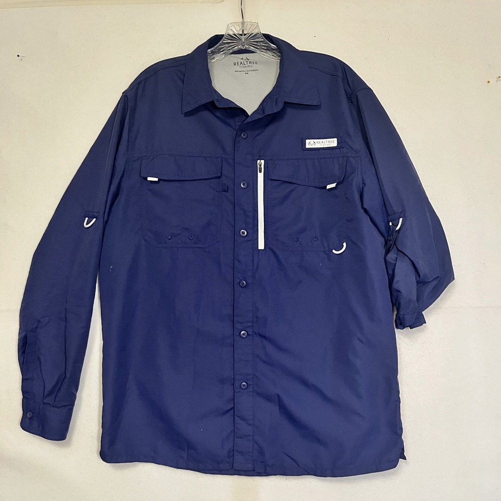 Realtree Fishing Shirt Mens Large Patriot Blue Long Sleeve Ventilated TS1546